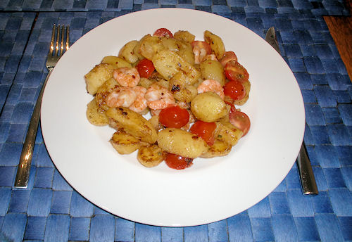 Kartoffelpfanne mit Garnelen