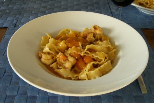 Nudeln mit Knoblauchgarnelen